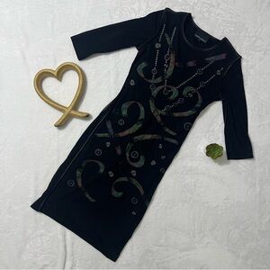 Cynthia Rowley Black Artistic Long Sleeve Dress